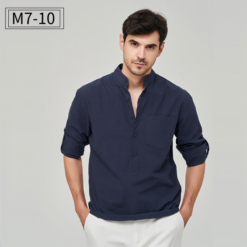 Chemise Henry à boutons solides pour homme, style classique et formel, style polyvalent | M7 