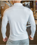 Schnelltrocknendes Herren-Lauf-T-Shirt, atmungsaktiv, langärmelig, für Fitnessstudio, Fitness, Sport, Radfahren, Reißverschluss-Shirt | P37 