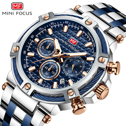 Montre analogique à quartz en acier inoxydable pour homme Mini Focus Chronograph Luminous Watch | MF047 