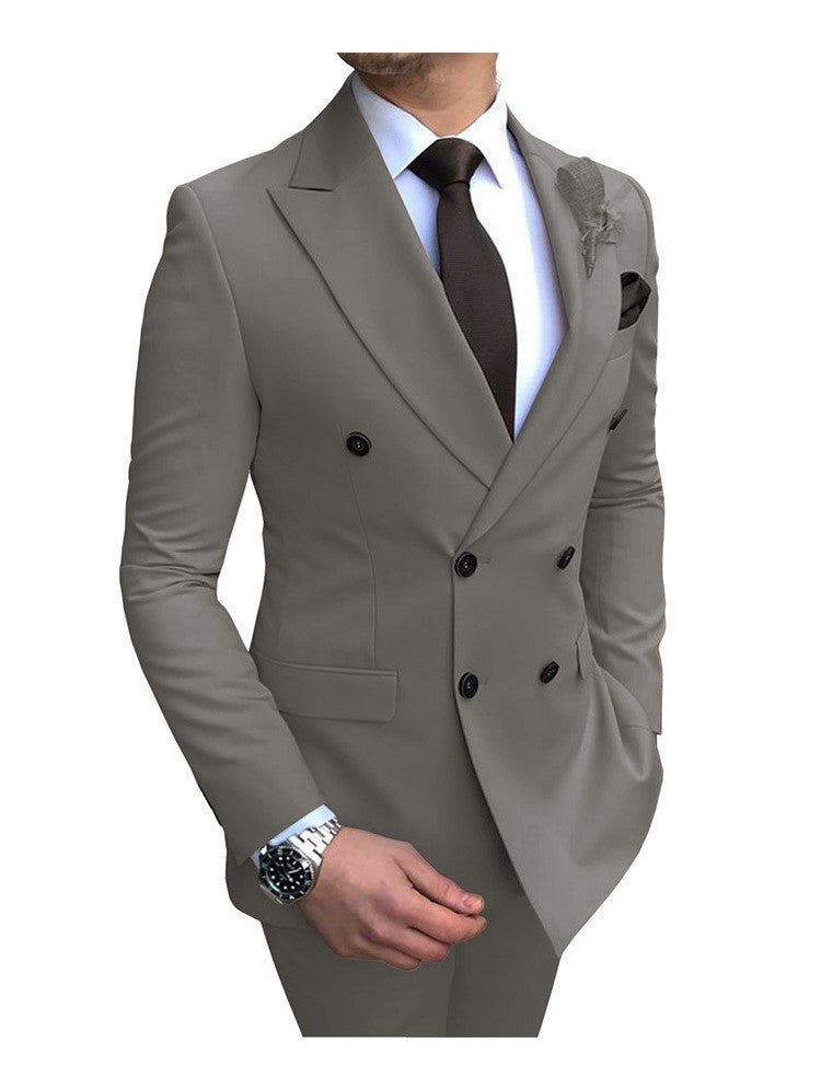 2-teiliger Herrenanzug, zweireihig, Revers, flach, Smart Fit, leger, Smoking, Hochzeits- und Eventanzüge (Blazer + Hose) | 9/7 