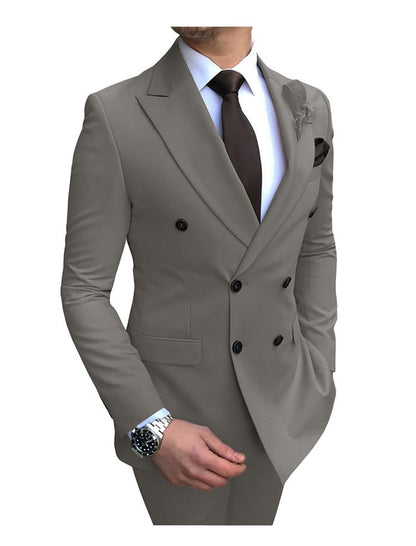 Completo da uomo 2 pezzi doppiopetto con risvolto a tacca, vestibilità comoda, casual, smoking, per matrimoni ed eventi (giacca + pantaloni) | 9/7 