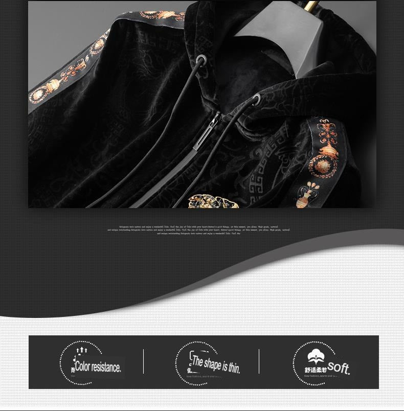 Hochwertiger, warmer, vielseitiger 2-teiliger Sportanzug mit Kapuze aus Samtstoff | 2091 