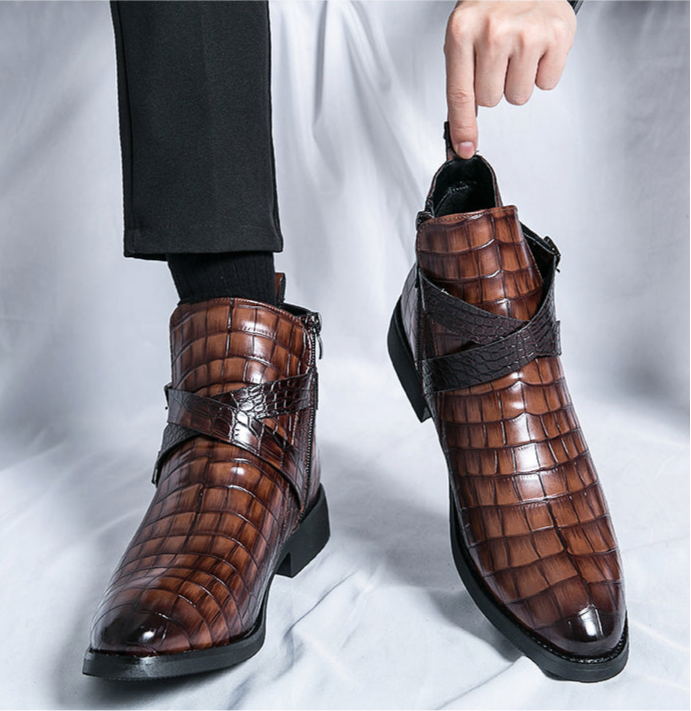 Reißverschluss geprägte High-Top-Lederschuhe Herren Vintage Martin Stiefel | 6805 