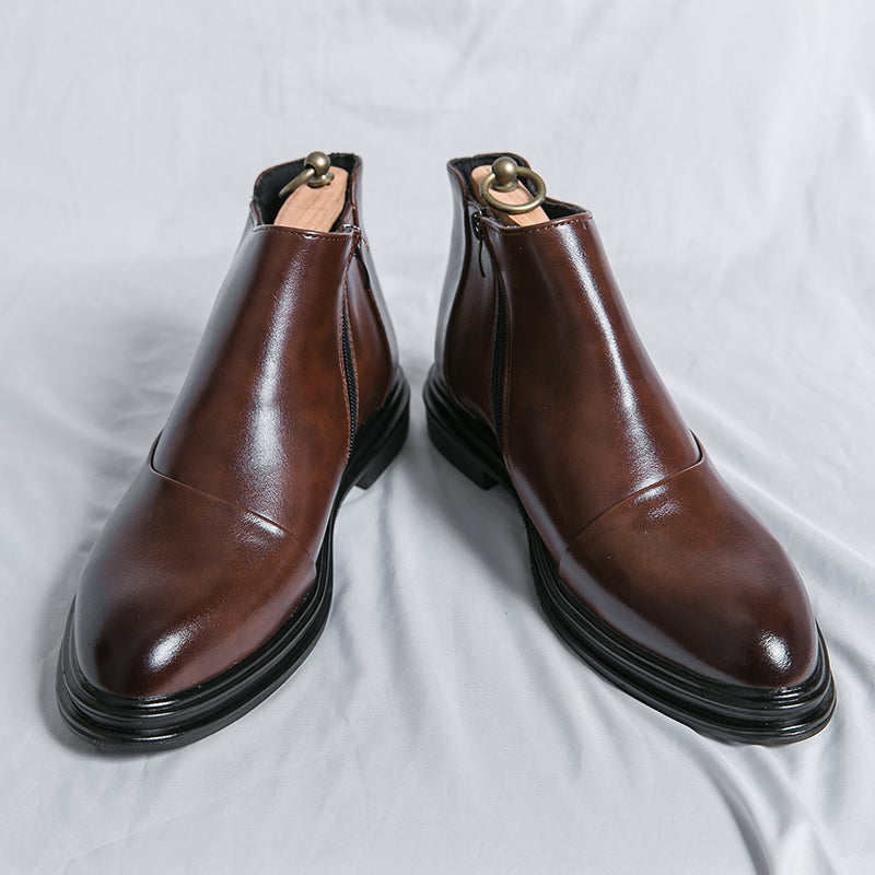 Bottes Martin montantes pointues en cuir antidérapantes avec fermeture éclair latérale | 8823 