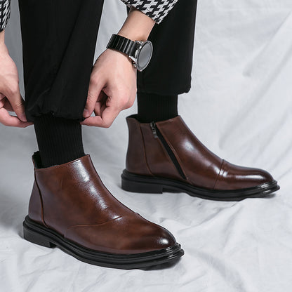 Bottes Martin montantes pointues en cuir antidérapantes avec fermeture éclair latérale | 8823 