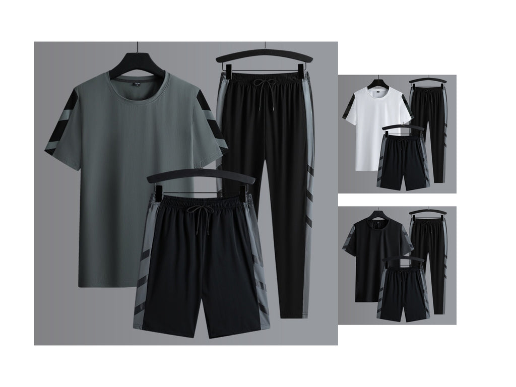 Herren-Set Kleidung 3-teilig T-Shirt Kurzarm Einfarbig Sommer-Sets | 1083 