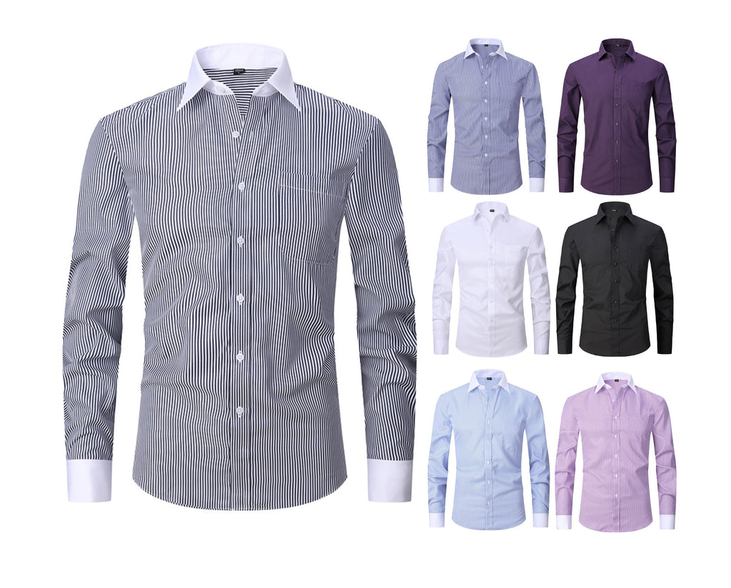 Herren Langarmhemd Gestreift Business Einfarbig Arbeit Formal Freizeithemd | FS05 