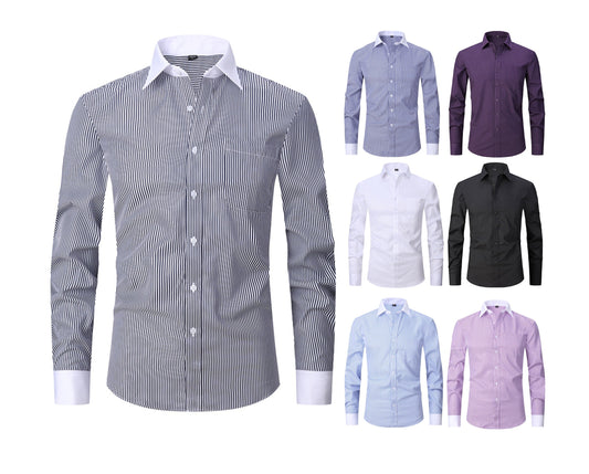 Chemise à manches longues pour homme, rayée, couleur unie, pour le travail, décontractée, formelle | FS05 