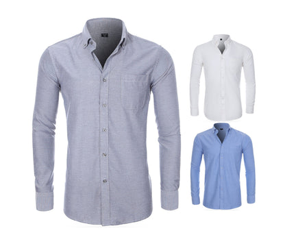 Camicia casual da uomo in Oxford filato tinta unita a maniche lunghe, abbigliamento autunnale | NJF 