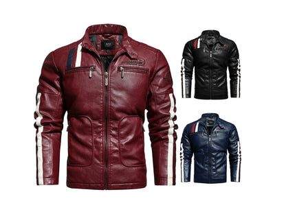 Veste en cuir PU pour homme, couleur assortie, pour moto | KH-168 