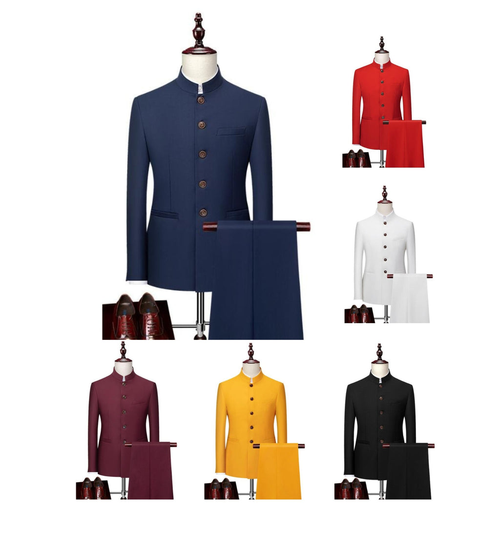 Lässiger Business-Anzug für Herren mit Stehkragen, einfarbig, einreihiger Zhongshan-Zweiteiler | 203 