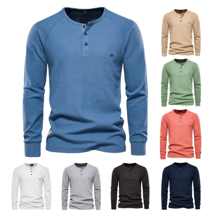 Men's Winter Sweater Collar Long Sleeve Waffle T-Shirt Solid Color T-Shirts | TW401