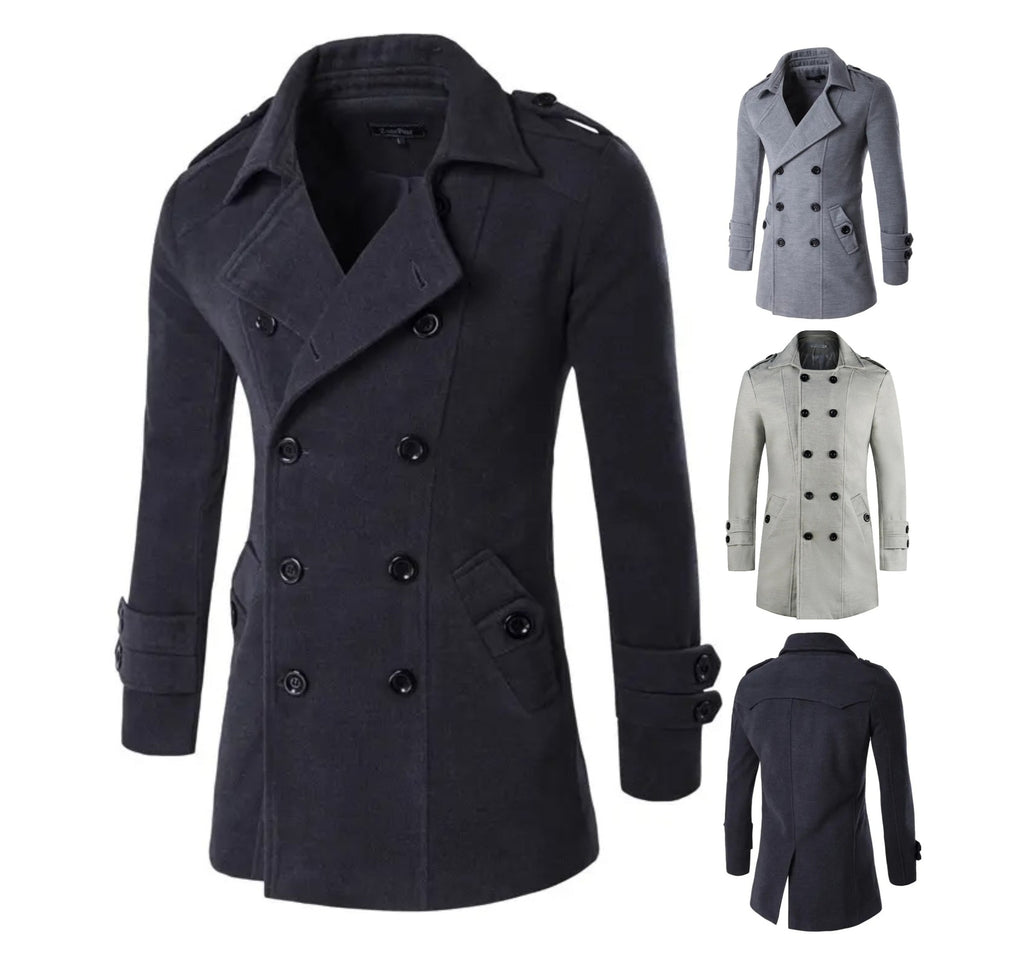 Herren Zweireihiger Wollmantel Mittellang Schmaler Trenchcoat | 3013 