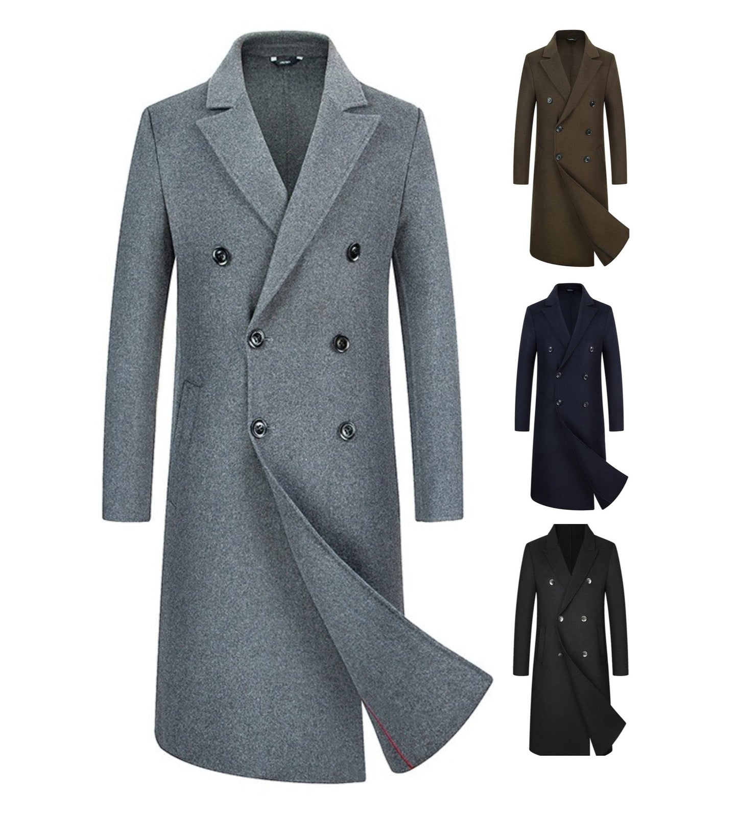 Men's Wool Blends Long Style Woolen Coat Casual Wool Trench Coat Dress Jacket Overcoat | 1001