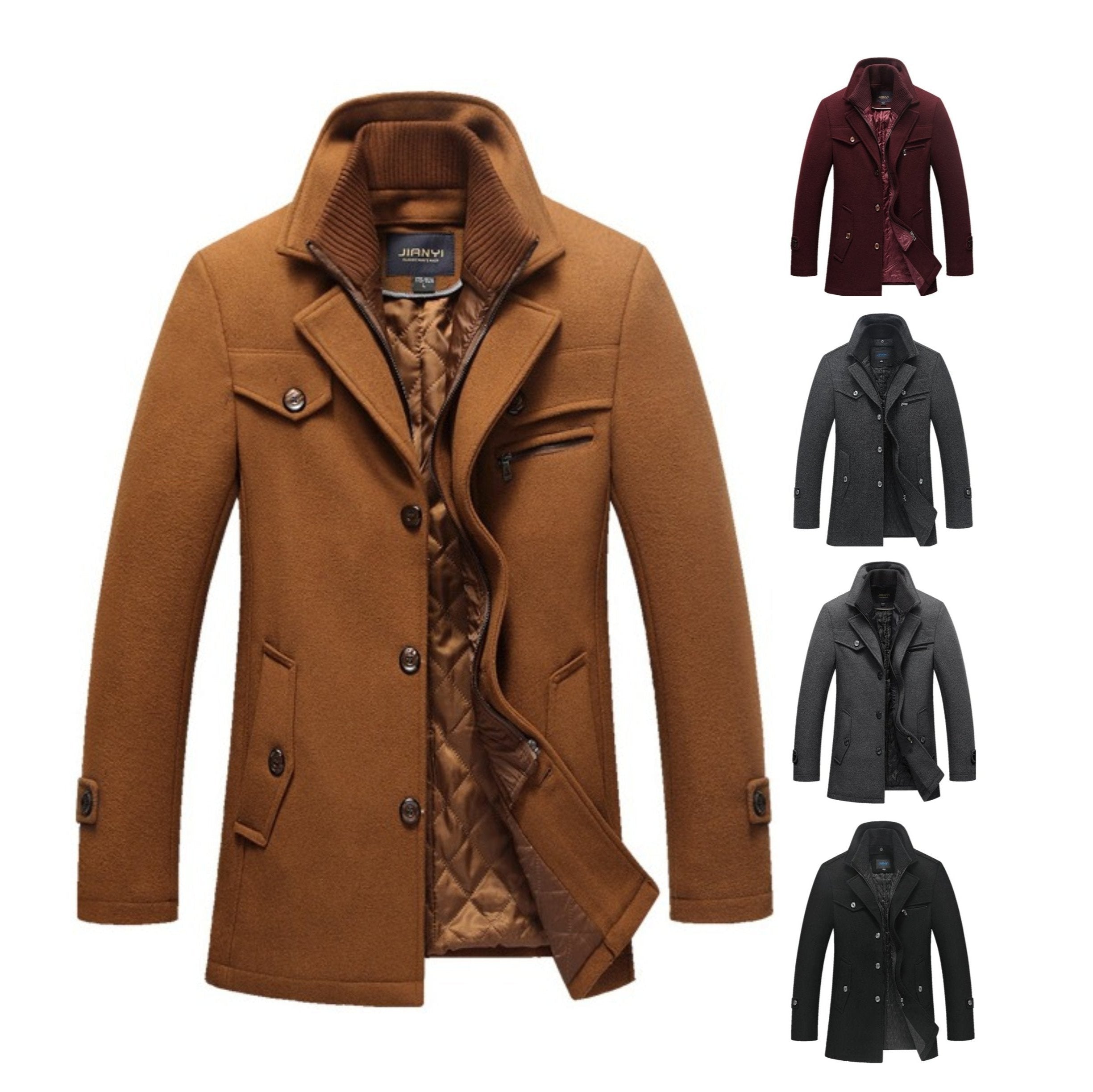 Herren Winter Pea Coat Lässiger Woll-Trenchcoat Einreihige Kurze Wolljacke | 1303 