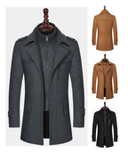 Herren Doppelkragen Wollmantel Warm Plus Size Langer Mantel Winddichter Trenchcoat | 1004 