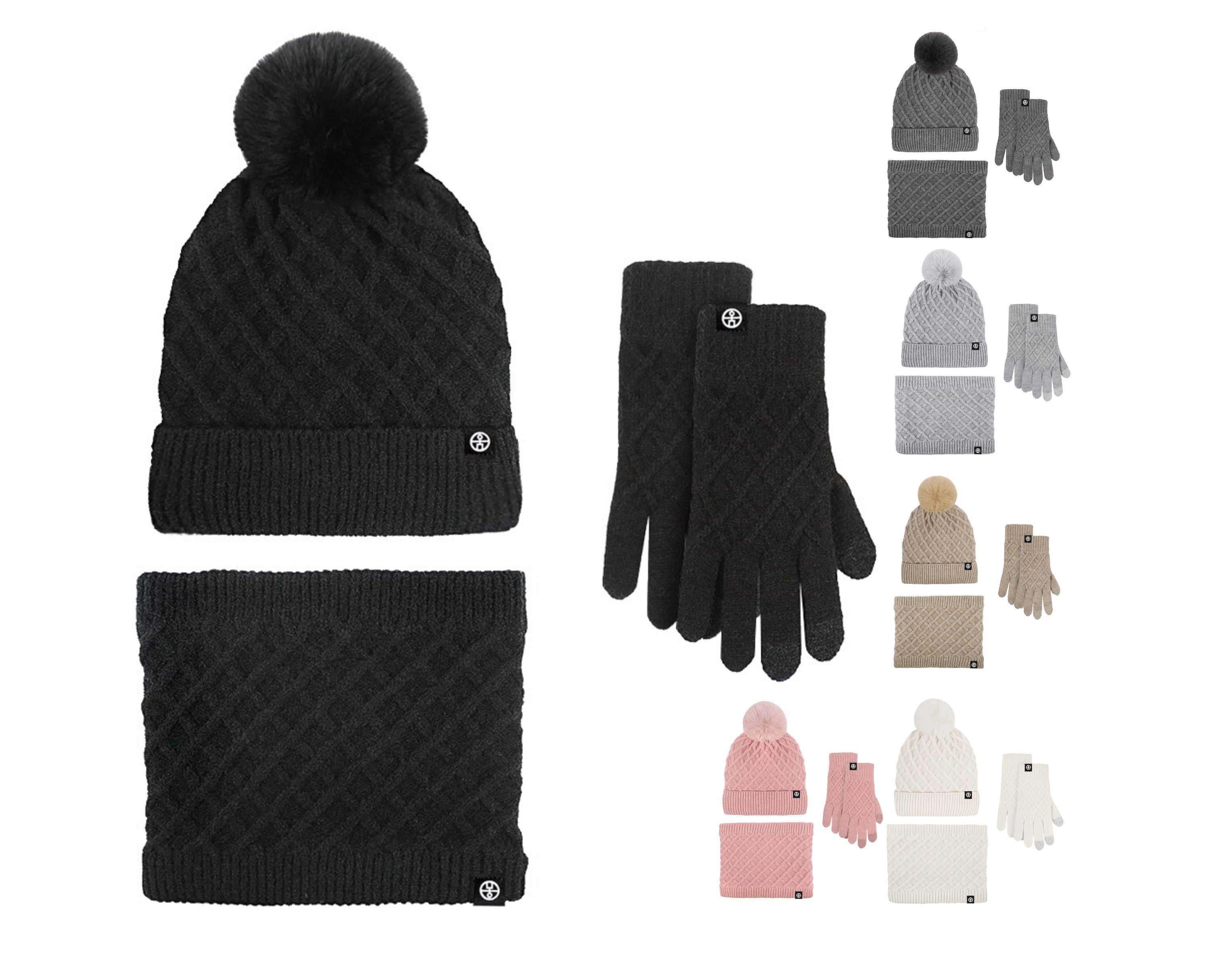 Wintermütze, Mütze, Schal, Handschuhe, Unisex, Winterwärmer, Fleece-gefüttert, Strickmütze, Schal, Handschuhe, Set | 121620 