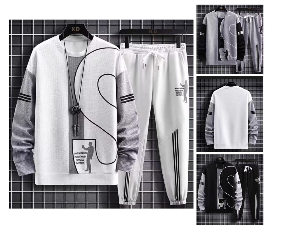 Polo-Langarmshirt mit Hose, Golf-Poloshirt, Pullover-Set, lässiges Waffel-Oberteil mit Rundhalsausschnitt für Herren 