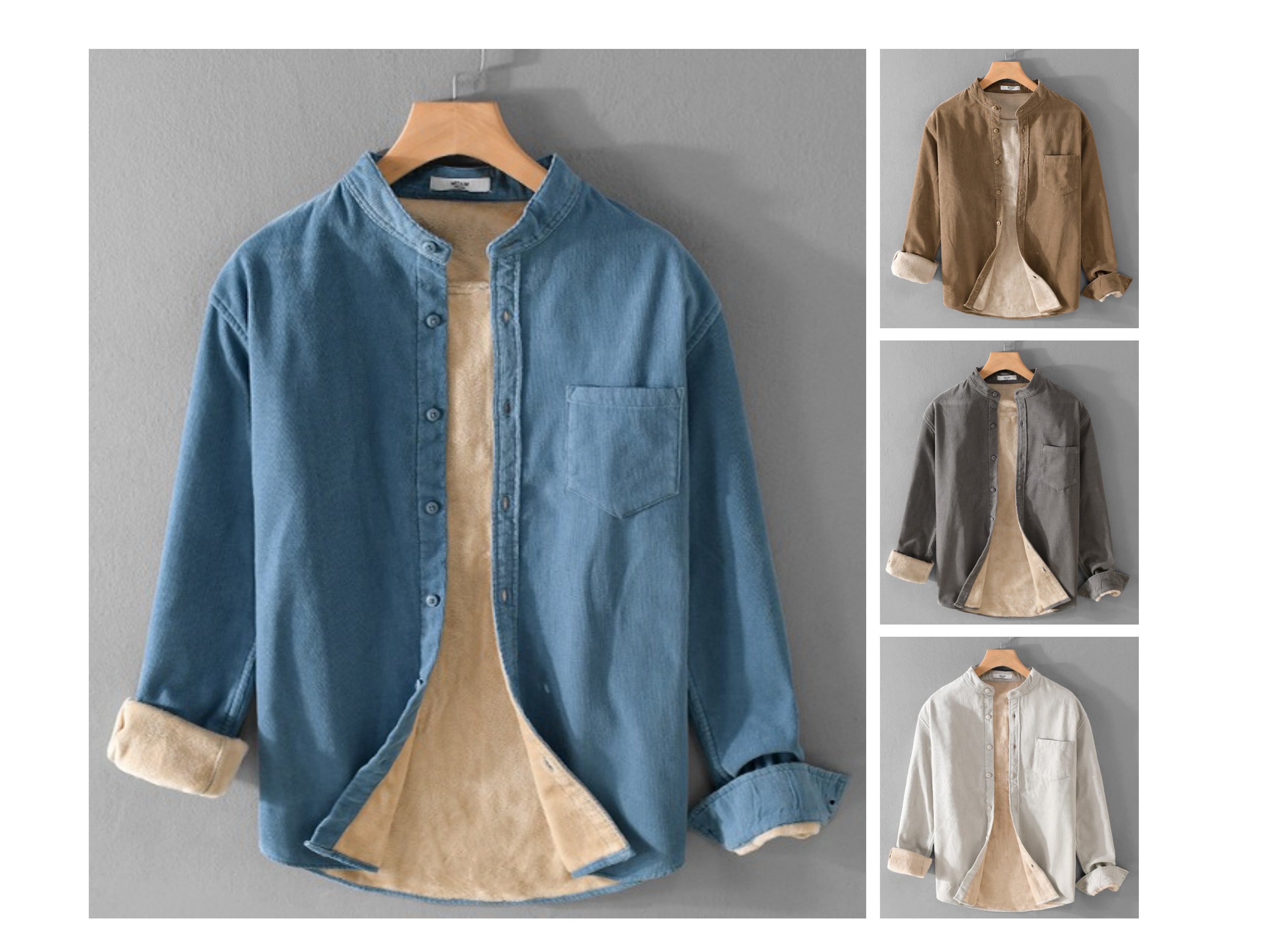 Winter Verdicktes Casual Vintage Stehkragen Cord Langarmhemd Samt Dicke Warme Oberteile | 9433 