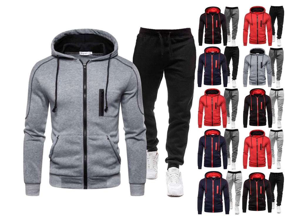Herren Winter Reißverschluss Hoodie 2 Stück Casual Trainingsanzug Sportswear | 065 