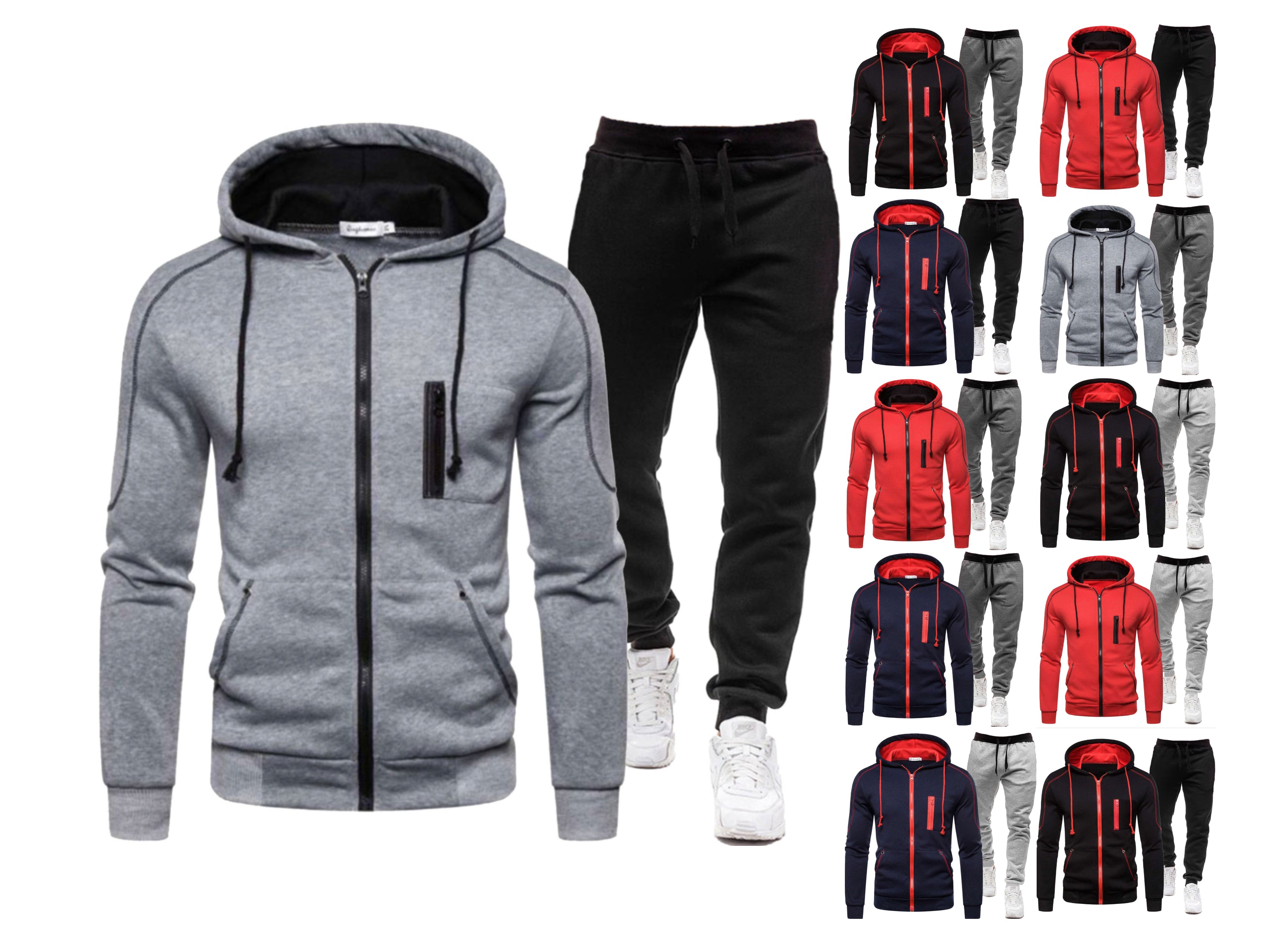 Herren Winter Reißverschluss Hoodie 2 Stück Casual Trainingsanzug Sportswear | 065 