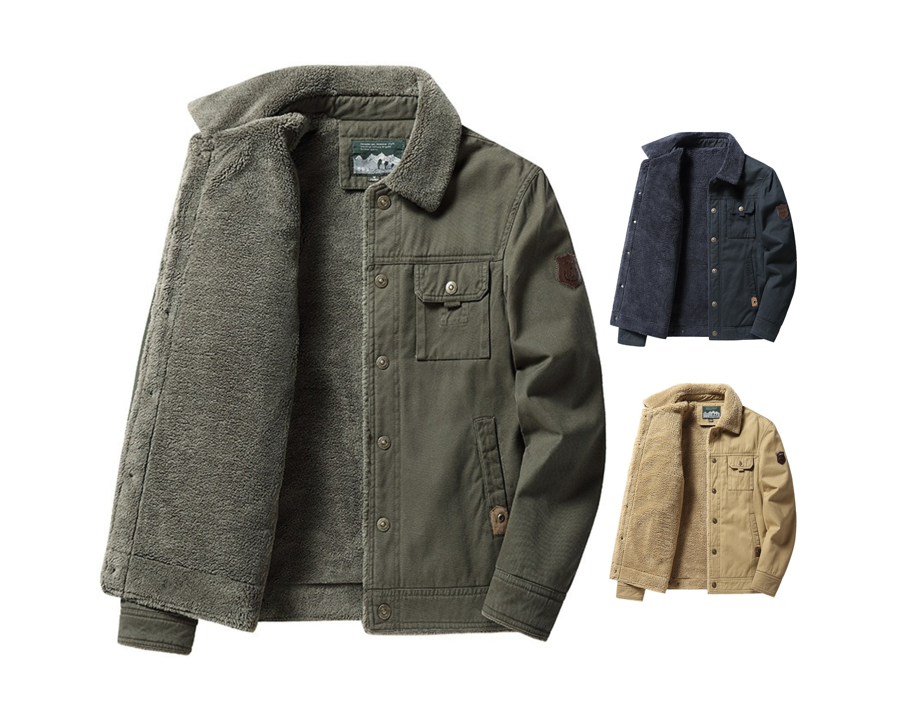 Dicke, warme Militärparkajacke für Herren mit Pelzkragen und Fleecefutter – Winterbombermantel | BK19811 