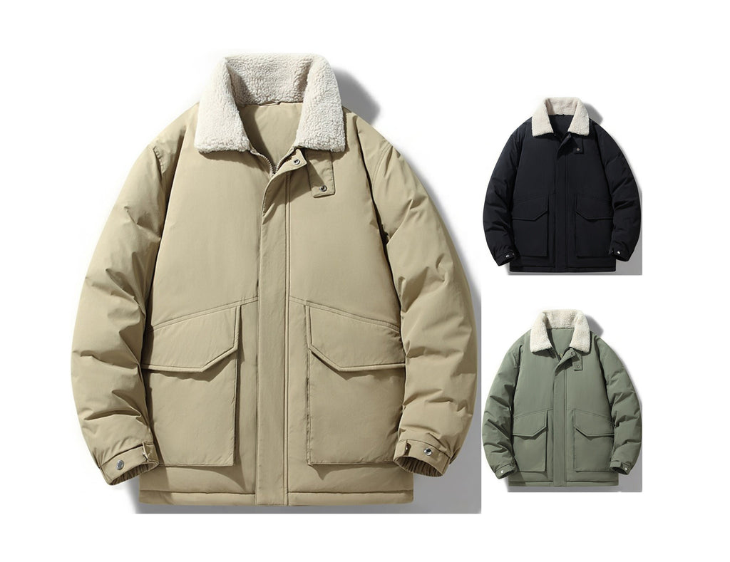 Kurze Herren-Daunenjacke – Wasserdichter weißer Entendaunenmantel mit Revers | L23 