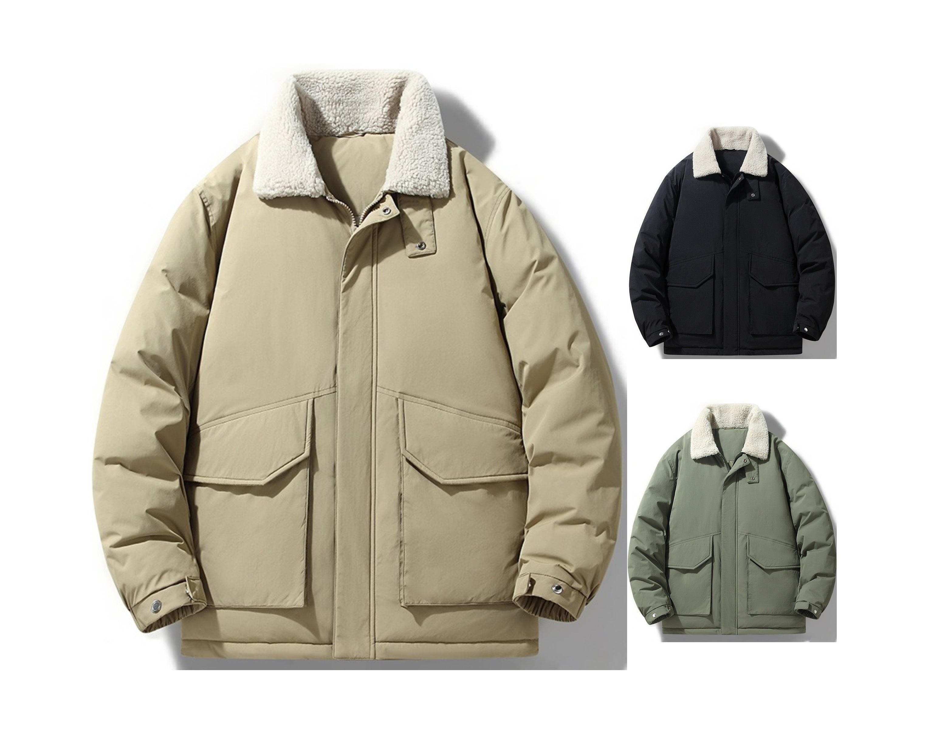 Kurze Herren-Daunenjacke – Wasserdichter weißer Entendaunenmantel mit Revers | L23 