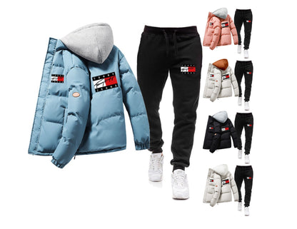 Men's 2-Piece Winter Tracksuit – Thick Hooded Cotton Jacket & Warm Pants | S090