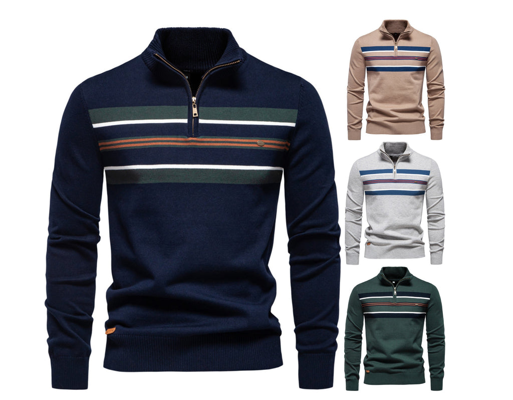 Winter-Rollkragenpullover aus Baumwolle mit Stehkragen, gerippter Business-Streifen für Herren | SW155 