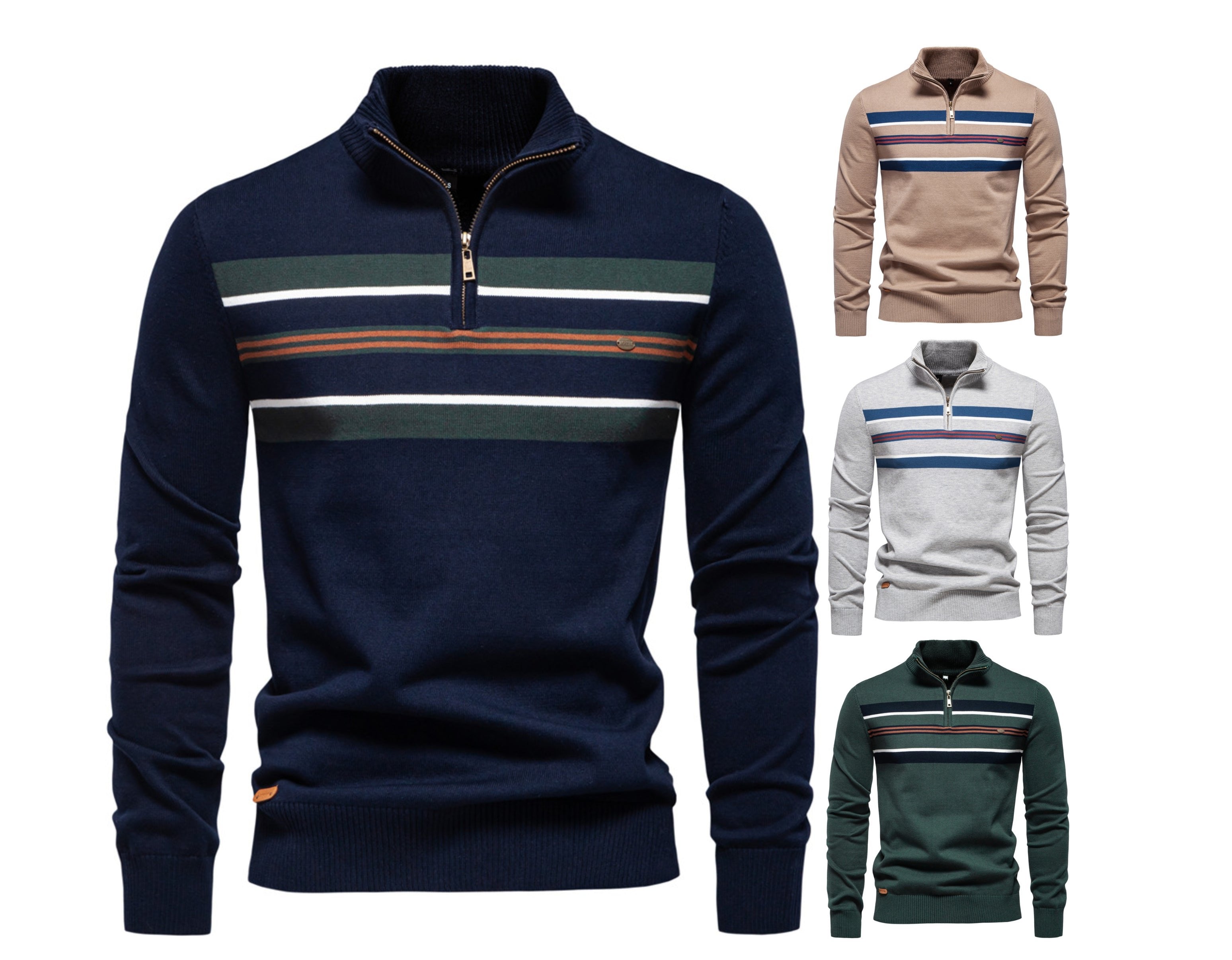 Winter-Rollkragenpullover aus Baumwolle mit Stehkragen, gerippter Business-Streifen für Herren | SW155 