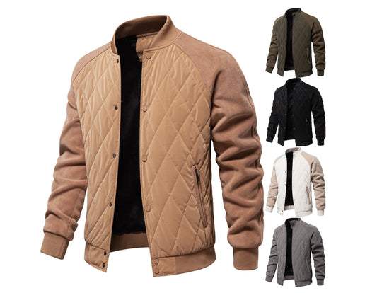 Stylish Men's Fleece-Lined Quilted Jacket with Double Pockets & Raglan Sleeves – Perfect Casual Top | JK812