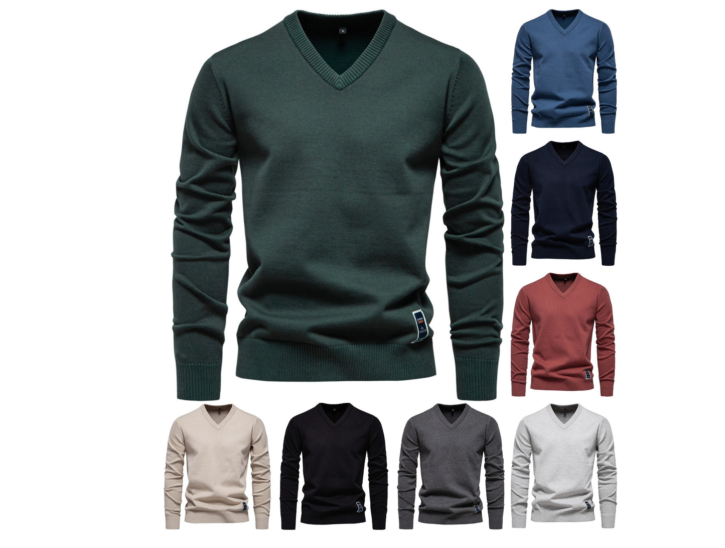 Winter Pullover Sweater V-neck Solid Color Long Sleeve Warm Sweaters Tops | VSW-02