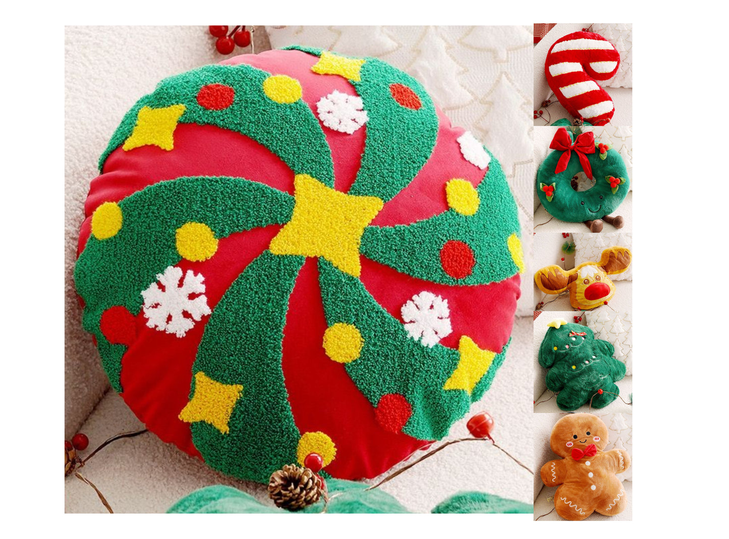 Premium Quality Christmas Tree Plush Gingerbread Stuffed Plants Candy Cane Pillow |