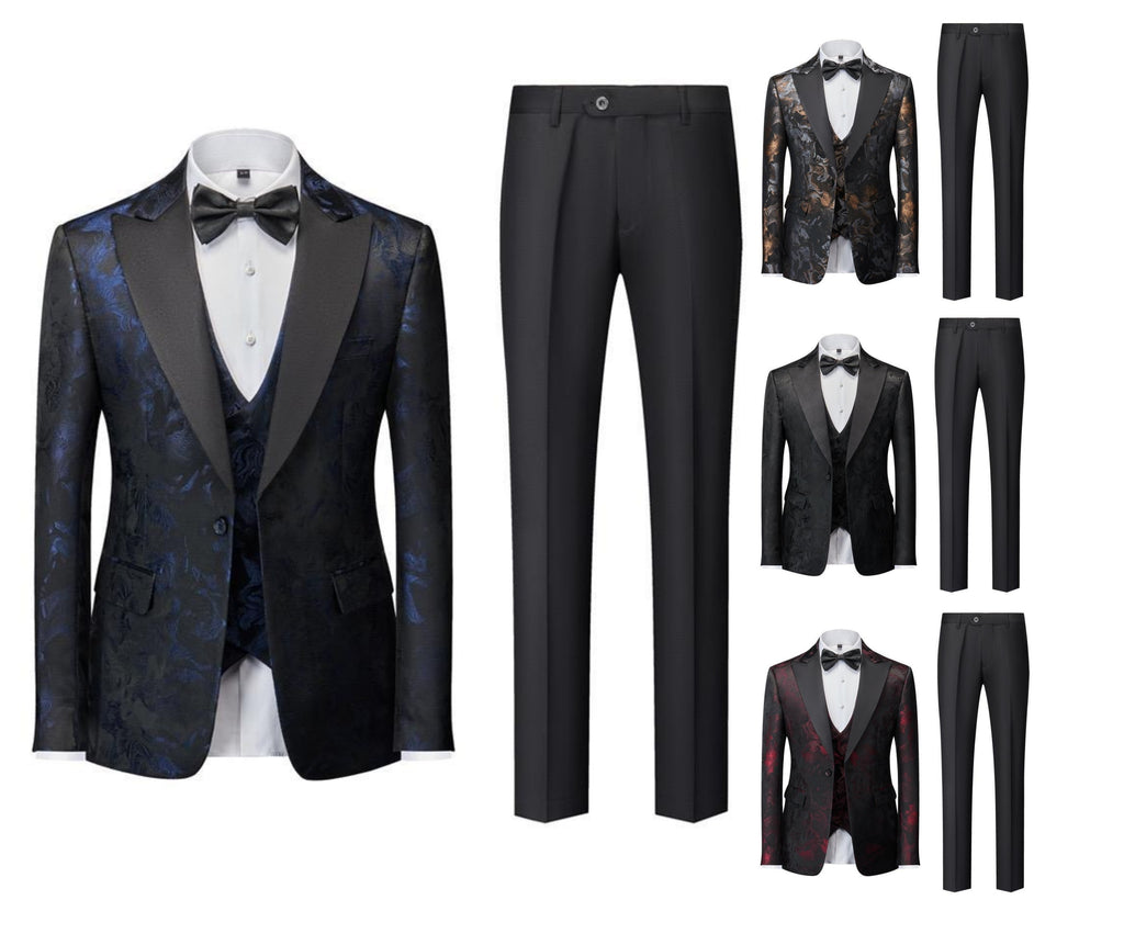 Luxuriöser, hochwertiger Herren-Smokinganzug aus Jacquard, dreiteilig, für Hochzeiten, Partys, Blazer, Weste und Hose | 1515 