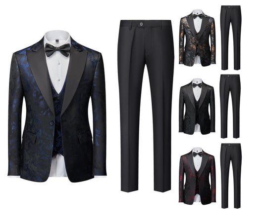 Luxury high Quality Men's Jacquard 3 Piece Tuxedo Suit Wedding Party Blazer, Waistcoat & Pants Set Suits | 1515