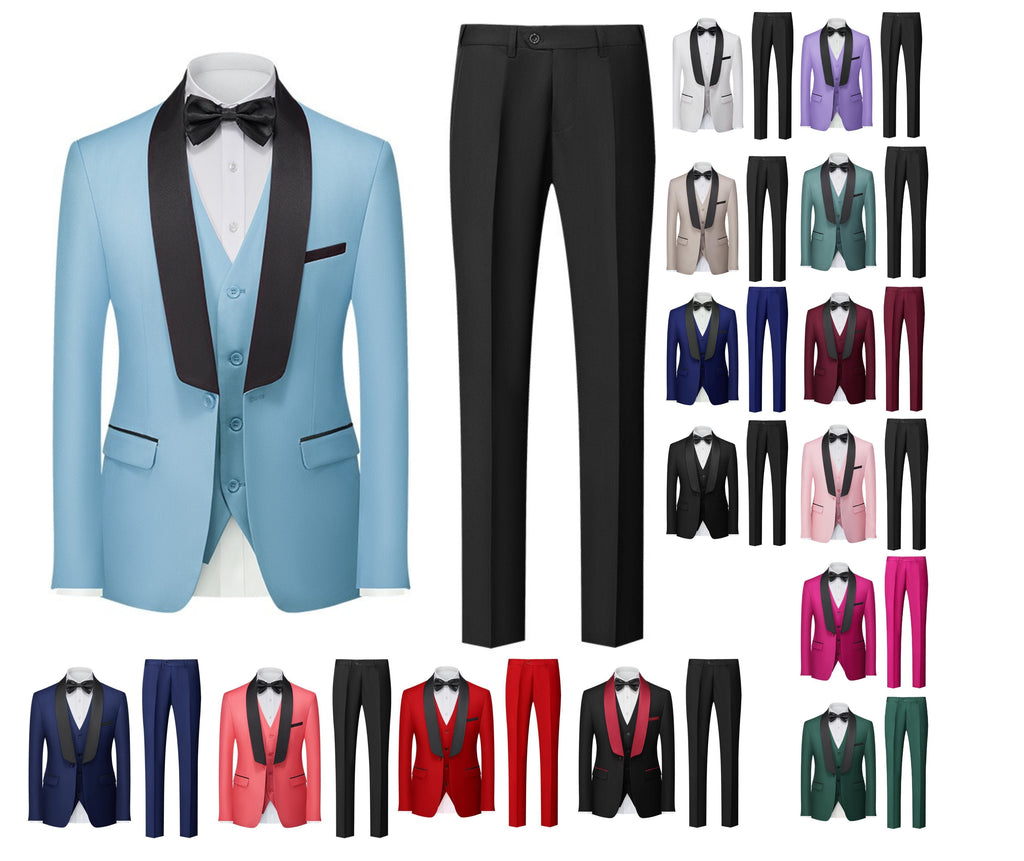 Herren Premium Anzug Casual Regular Smart Fit 3-teiliger Smoking für Abschlussbälle, Schalkragen, Hochzeitsfeier, Trauzeugenanzüge (Blazer + Weste + Hose) | 601 