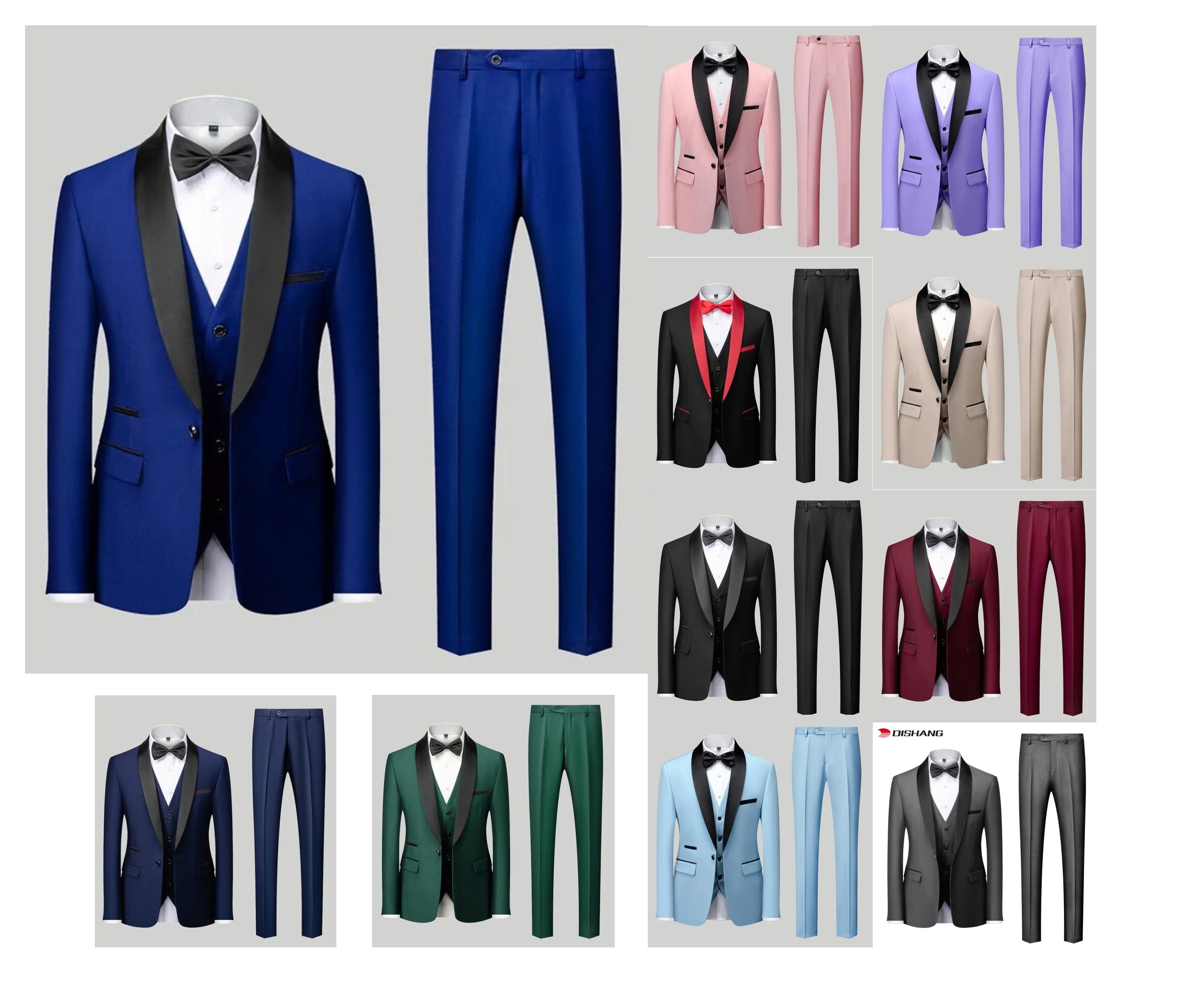 3-teiliger Herrenanzug, Smart Fit, formelles Business-Hochzeits-Smoking-Set, Blazer, Weste und Hose | Erhältlich in 11 Farben 