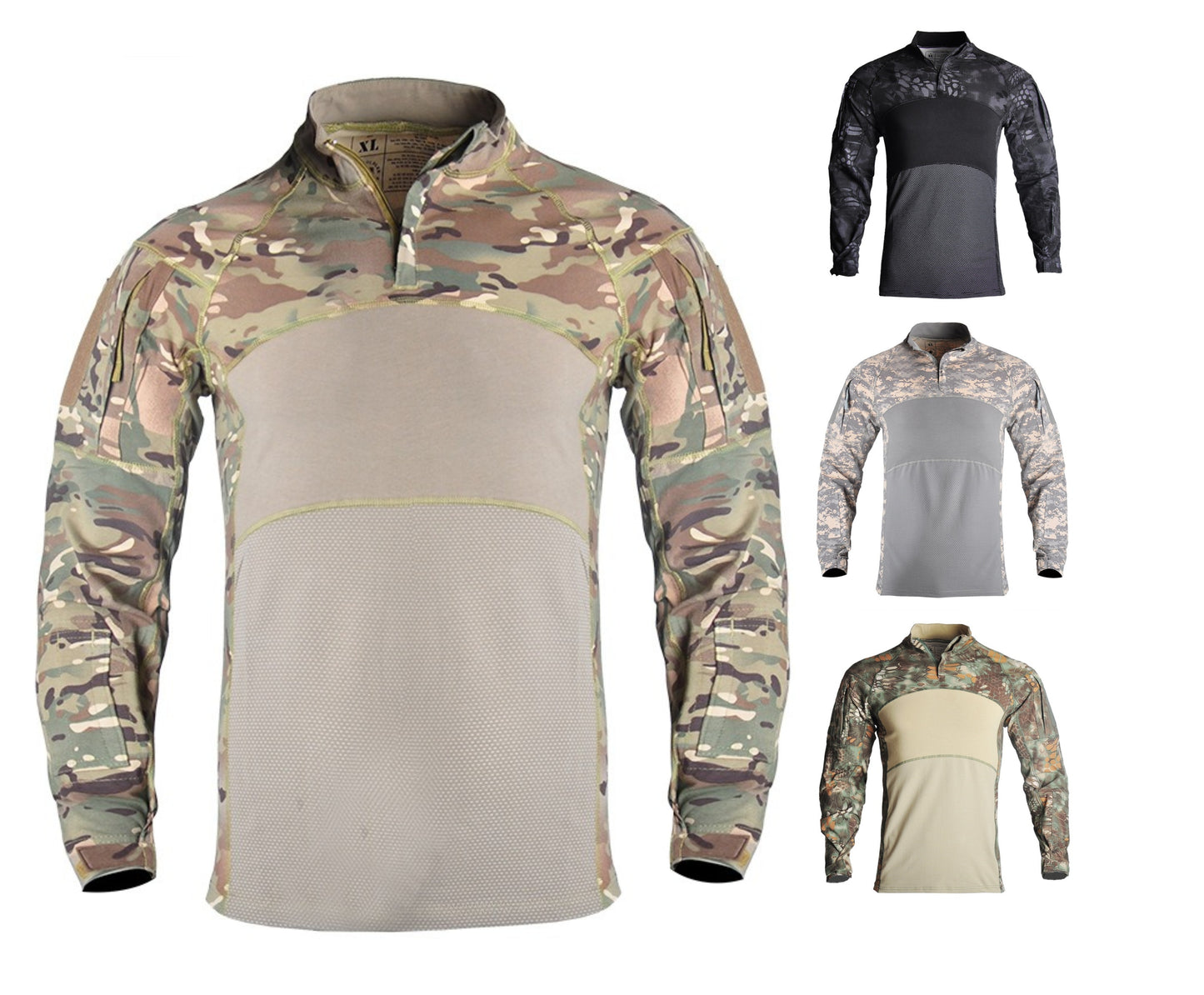 Men's Tactical Long Sleeve Shirt Airsoft Military Camo Pullover T Shirt | 00856