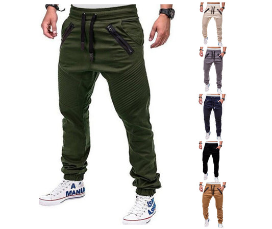 Pantalon de jogging à cordon de serrage pour homme, couleur unie, poche zippée, pantalon crayon pour sports de plein air | 8812 