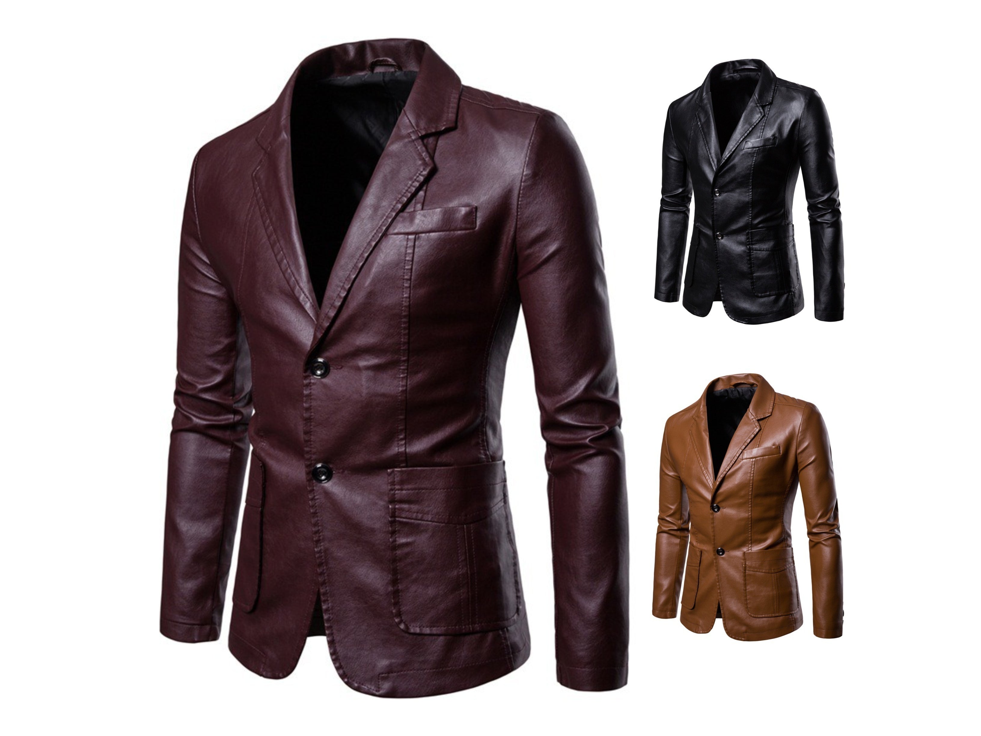 Herrenanzug Lederjacke Casual Classic Business Motorrad PU Leder Blazer Mantel | 1412 