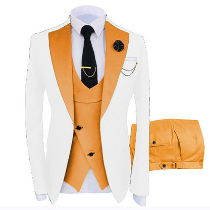 Men Custom Made Two-Color Suit 3 Pieces Tailored Groom Wedding Slim Fit Blazer Jacket Vest Pants Set Tuxedo Suits| LR908