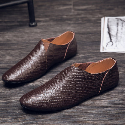 Mocassins d'affaires pour hommes, chaussures à enfiler en cuir véritable à bout pointu | 696 