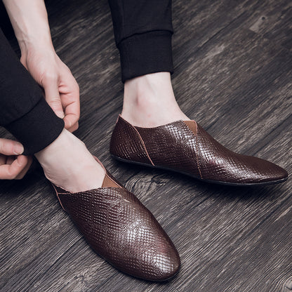 Mocassins d'affaires pour hommes, chaussures à enfiler en cuir véritable à bout pointu | 696 