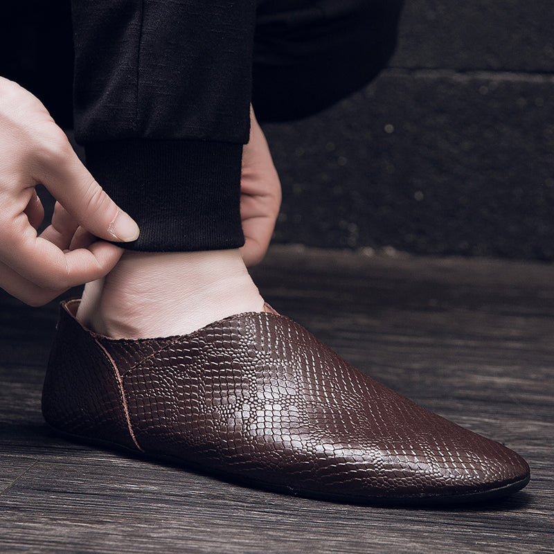 Mocassins d'affaires pour hommes, chaussures à enfiler en cuir véritable à bout pointu | 696 