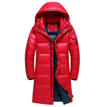 Winter Men's Down Jacket Long Thicken Warm White Duck Down Coat Hooded Parka | 6539