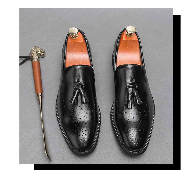 Mocassins en cuir véritable Chaussures d'extérieur pointues à pompon Chaussures décontractées en cuir sculpté | 8739 