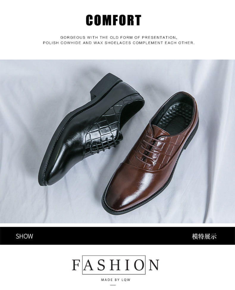 Business Formal Leather Shoes Lace-Up Embossed Patchwork Models Shoes | 8786