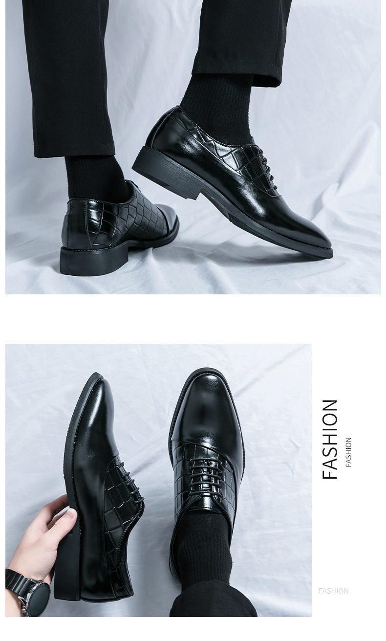 Business Formal Leather Shoes Lace-Up Embossed Patchwork Models Shoes | 8786