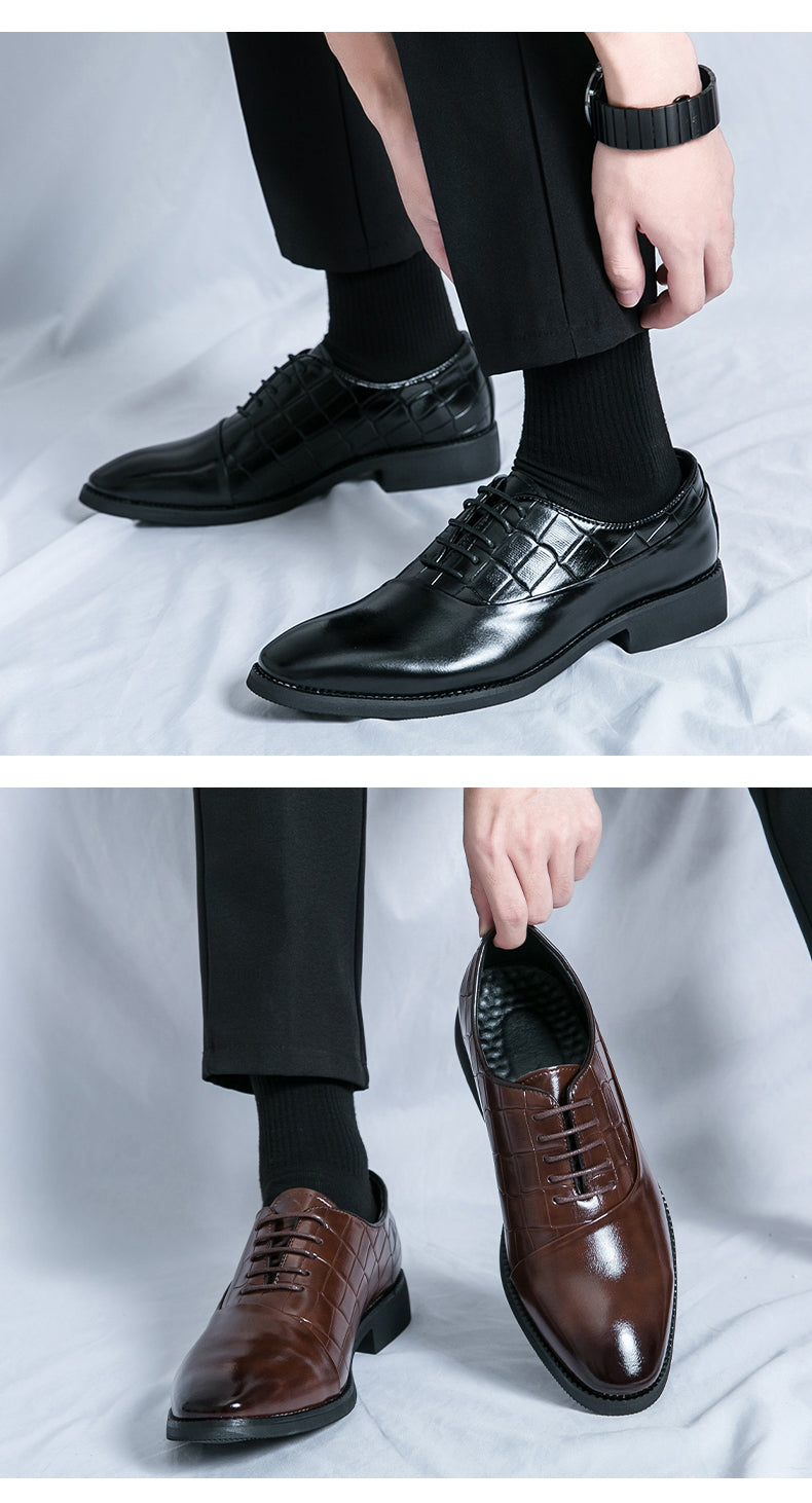 Business Formal Leather Shoes Lace-Up Embossed Patchwork Models Shoes | 8786